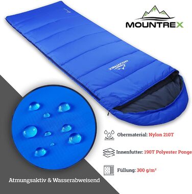Mountrex 3-Season Sleeping Bag for Camping & Outdoor - Lightweight, Warm & Comfortable Sleeping Bag (205 x 75cm) - Adult, Unisex, Couplable Zipper - Blue
