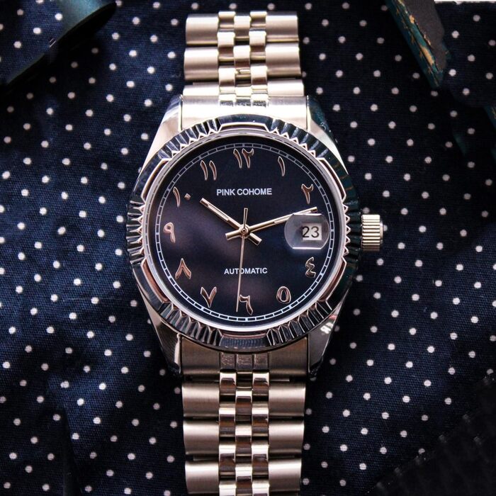 Чоловічий годинник з автоматичним механізмом, сталевий корпус, арабські цифри, 38 мм, з датою, водостійкий, чорний