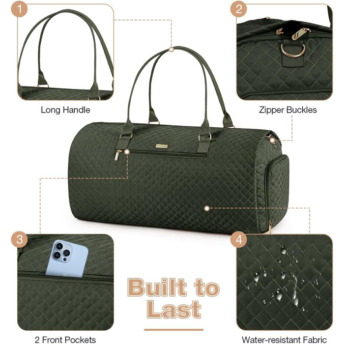 Сумка-мішок для одягу 2 в 1 для жінок, велика складана дорожня сумка Weekender з 6 органайзерами для одягу та відділенням для взуття, спортивна сумка для подорожей, ручна поклажа, чорна (3.grün, 50L)