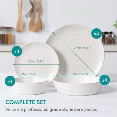 Набір посуду Navaris з каменю (16 предметів) для 4 осіб - тарілки, супові тарілки, сервіз, антрацитовий колір