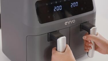 Фритюрниця EVVO без олії, 6 л, 1700 Вт, антипригарне покриття, Dual-Cyclon технологія, багатофункціональна, для випікання, дегідратації, розморожування, до 200°C, автоматичне вимкнення, білий колір