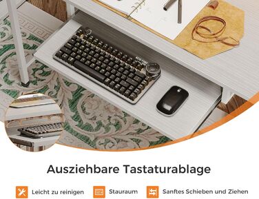 Ігровий стіл Coleshome з LED підсвічуванням, білий, 140x48 см. Стіл для комп'ютера з тканиними ящиками, 2 розетками та 2 USB-портами, з підставкою для монітора. Підходить для дому та офісу.