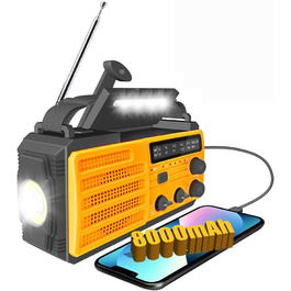 Радіо TKMARS Notfall 8000mAh: радіо з ручкою, FM/AM, сонячна панель, зарядка 2 телефонів, 3-рівні освітлення, SOS-сигнал