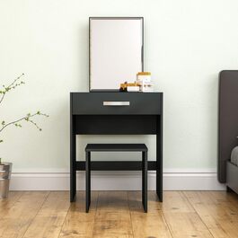 Туалетний столик Vida Designs Isla з дзеркалом і пуфом, 1 шухляда, чорний, спальня, косметичний стіл-комод 130x39x63,5 см