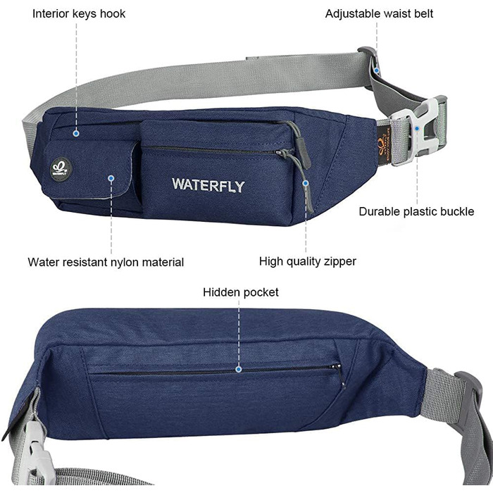 WATERFLY Поясна сумка на пояс для чоловіків та жінок: стильна нагрудна сумка для спорту, бігу, прогулянок з собакою, подорожей (Темно-синій)
