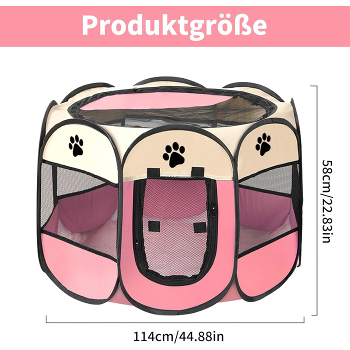 Летворешітка для цуценят та котів, вольєр для тварин у квартиру, 114x114x58 см (рожевий)