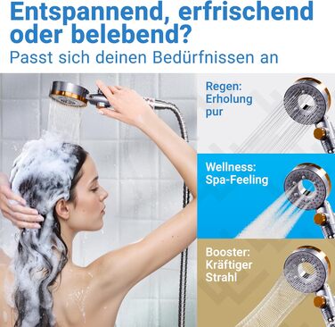 LOBENSWERK Shower Head with Filter [3 Modes - incl. Booster] Water-Saving Shower Head with Mineral Pearls | Handheld Shower, Shower Head for the Shower incl. Replacement Parts