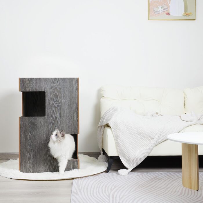 Преміум будиночок для котів з дерева, замок-вежа з ліжками, 50x50x80 см, антрацит