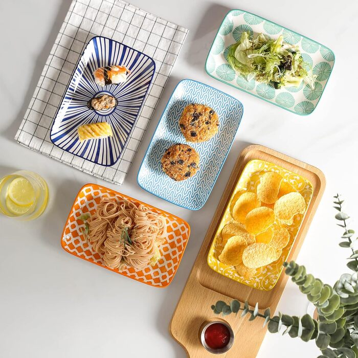 Сервіровальна тарілка Selamica 21 см, прямокутна, набір 6 шт. для подачі закусок, салатів, десертів та суші