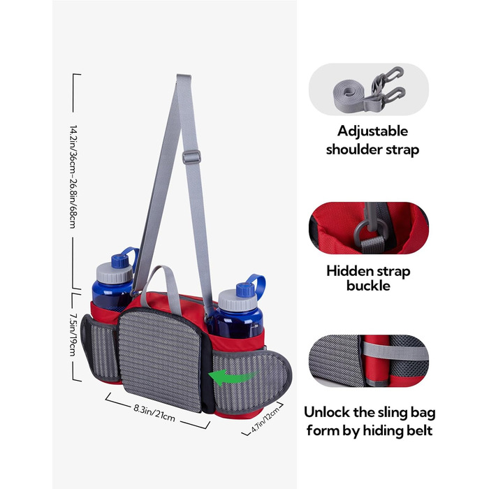Водонепроникна поясна сумка Waterfly з тримачем для пляшки, регульованим ременем, кишенею для телефону та для прогулянок з собакою, для туризму, подорожей та кемпінгу (червона)
