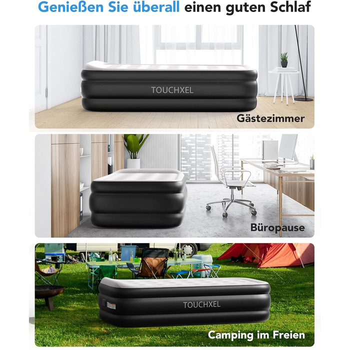 Надувний матрац односпальний з електричним насосом (Чорний, Twin)