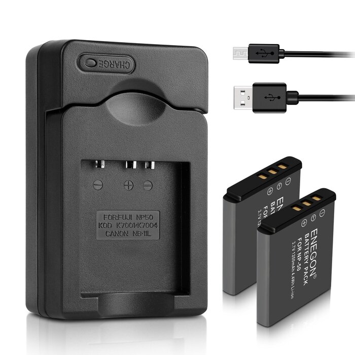ENEGON Акумулятор Olympus/Nikon/Fujifilm (2 шт) + Зарядний пристрій Rapid Dual USB для Li-40B, Li-42B, EN-EL10, NP-45/50, INSTAX Mini 90