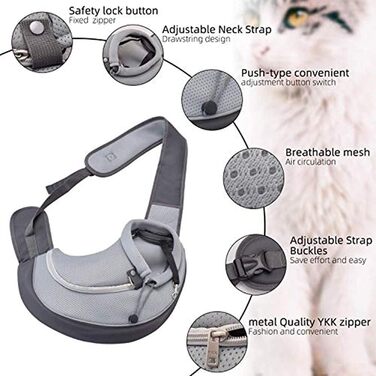 Сумка-кенгуру для собак та котів Cuby Hautier, сіра, L: безпечна, з регульованим ременем та застібкою
