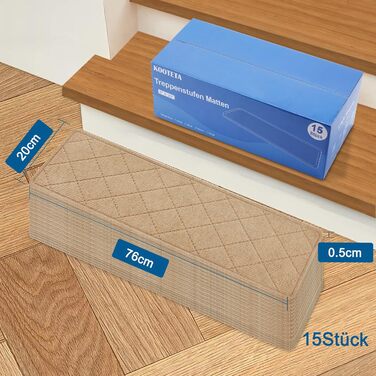 Килимок на сходинки, антиковзаючі, 20x76 см (15 шт), килимки на сходи, багаторазовий клей для всіх чистих, гладких сходів, захист сходинок для дітей, (Бежевий)