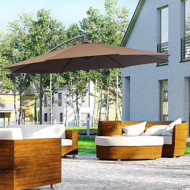 Сonnenschirm Outsunny Ampelschirm з ручкою, парасоль Ø3x2,5м, сталевий каркас та поліестер тканина кольору кави для саду та тераси