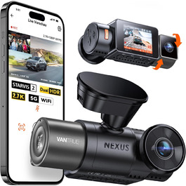 Автомобільний відеореєстратор VANTRUE N2X 2.7K+1080P, подвійна камера, HDR нічне бачення, GPS, Wi-Fi 5ГГц, додаток, голосове керування, 2'' екран, 24/7 паркувальний режим, G-сенсор, до 1ТБ