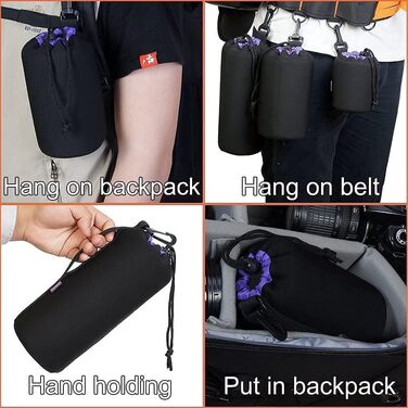 Набір чохлів для об'єктивів Cwatcun з неопрену (4 шт.) - для Canon, Nikon, Sony, Pentax, Panasonic, Fuji, Tamron, Sigma