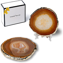 Yougoals Coasters, Geode Coasters for Drinks, Gemstone, Natural Stone, Agate Slices, Coasters, Cup Mat for Home Decoration (4 Pieces) (Natural Coffee, 2 Pieces)