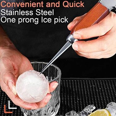Ice Pick Set with Wooden Handle - Perfect for Bars and Bartenders - Ice Crusher and Tongs Kit - Best Carving Tool for Cocktails and Drinks