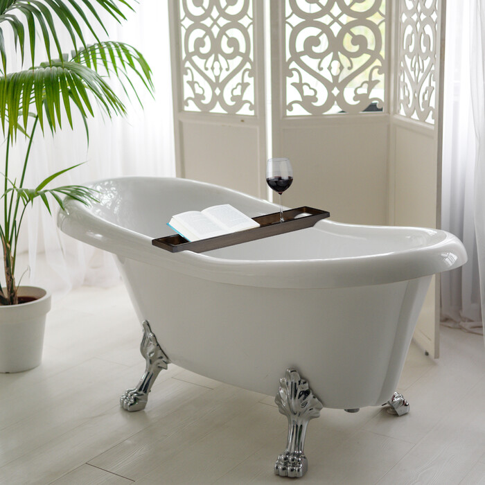Relaxdays Bathtub Shelf Bamboo Brown Lacquered