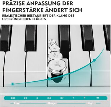 Електронне піаніно MUSTAR 88 клавіш з табуретом, цифрове піаніно, електричне піаніно з підставкою, 3 педалі, 2 роз'єми для навушників, LCD-дисплей, USB/MIDI, піаніно для початківців, чорний колір