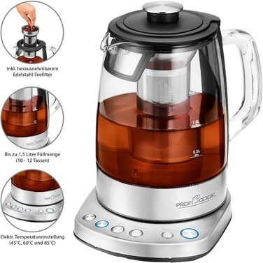 Електричний чайник ProfiCook PC-WK 1020 G: скляний корпус, 1.7 л, з тефлоновим фільтром, функція підігріву, 3000 Вт