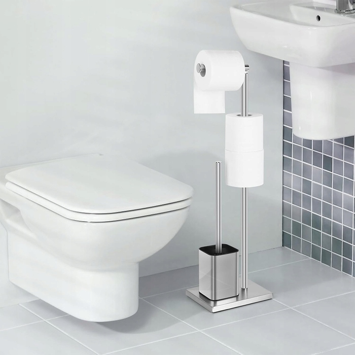 Підставка-тримач для туалетного паперу та йоржика для унітазу, срібляста, нержавіюча сталь, стиль Лофт