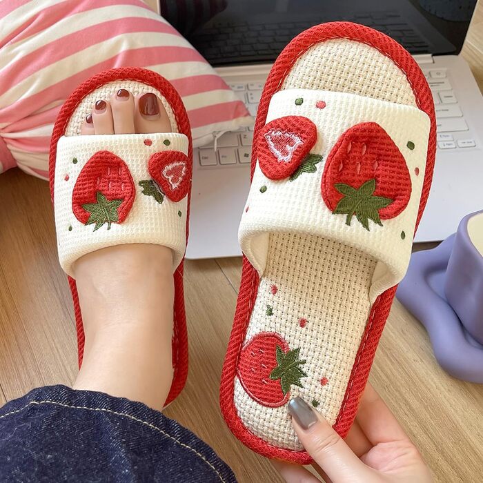 Тапочки жіночі халатні з льону для дому, м'які, антиковзні, для відпочинку (червоні, 38/39 EU)