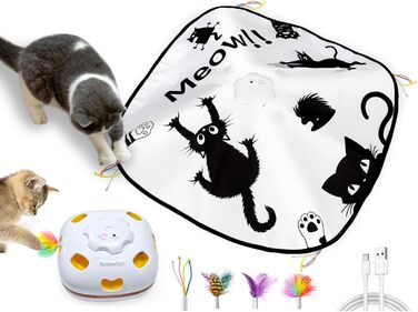 GoldenSun Cat Toy, Rechargeable, Interactive 4-in-1 Toy for Indoor, Hide-and-Seek Toy for Kittens, Whack a Mole Motion, Electronic Cat Toy for Exercise