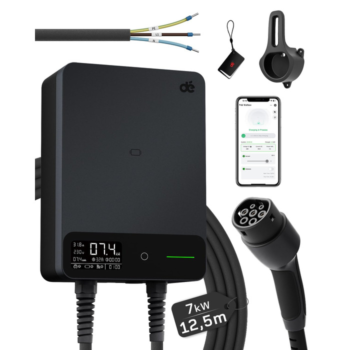 Зарядний пристрій для електромобіля Wallbox 11 кВт з Wi-Fi та кабелем Type 2 7.5м, 3 фази (6-16A, 400V), для BEV/PHEV, захист RCD Type A 30mA/DC 6mA, IP54, чорний