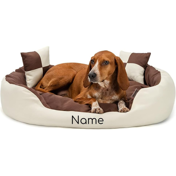 Ліжко для собак та котів Lionto 4-в-1 з поворотним подушкою, 65x50 см, з міцного оксфорду, водонепроникне, з глибоким входом, включає декоративну подушку (85x70x20 см, коричневий/бежевий)