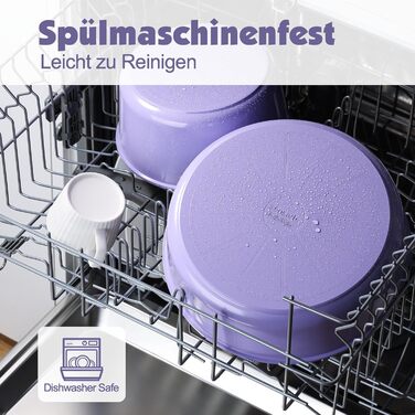 Набір посуду SENSARTE Keramik 17 предметів: каструлі, сковороди з антипригарним покриттям та знімними ручками, для всіх типів плит, можна мити в посудомийній машині та використовувати в духовці, фіолетовий колір