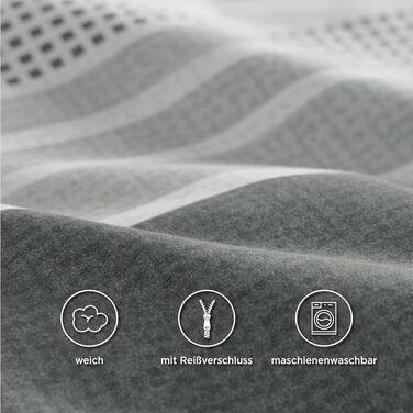 Комплект постільної білизни BEDSURE 3 предмети, сіра смугаста двостороння підковдра 200x200 см та 2 наволочки 80x80 см, сертифікат OEKO-TEX