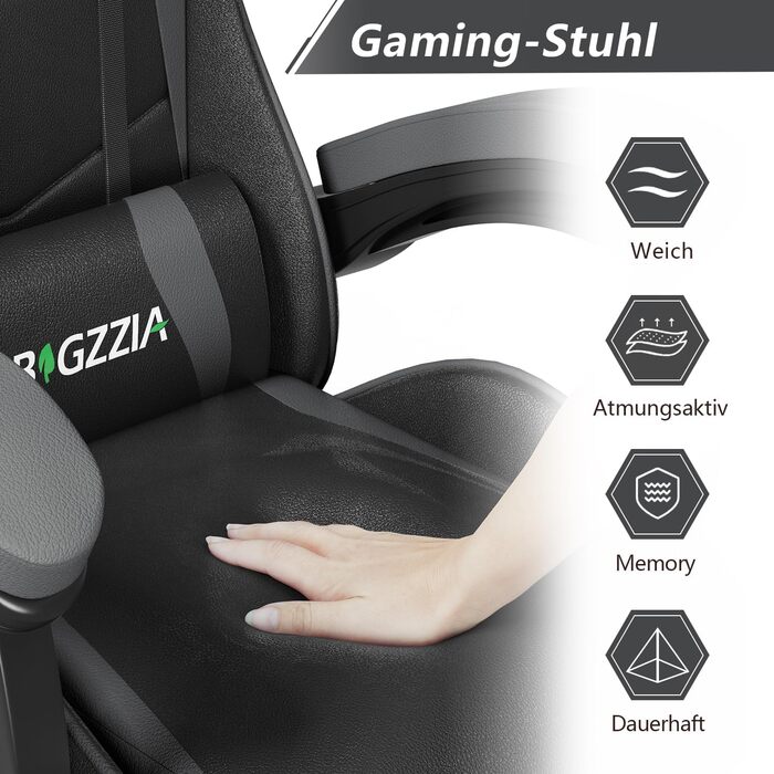 Геймерське крісло Racingreat Ergonomic для PC, підлітків та дорослих. Регульоване, з підголівником, оббите PU-шкірою, темно-сіре