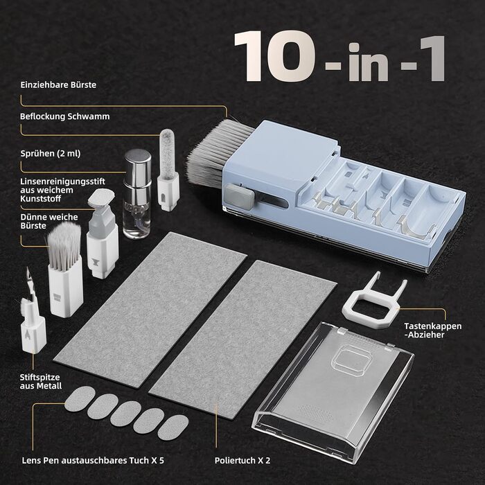 Набір для чищення клавіатури та ноутбука Ordilend: щітка, очищувач для MacBook, телефону, планшета, комп'ютера. Легкий у використанні та транспортуванні. Бренд Moranti, колір блакитний