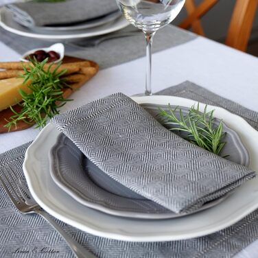 Linen & Cotton Quality - 4 Cloth Napkins, Linen Napkins, Scandi with Hemmed Edge - 100% Linen, Grey (44 x 44cm). Modern for Wedding, Catering, Hotel, Restaurant, Cafe, Dinner Party, Festive Occasions.