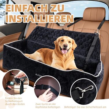 AutoZen Dog Car Seat for Medium to Large Dogs up to 54 lbs - Removable & Washable - Black