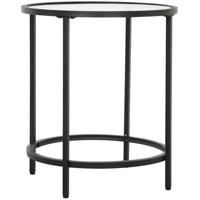 HOMCOM Side Table Round Coffee Table with Glass Tabletop, Metal Frame, Coffee Table, Nightstand for Living Room, Bedroom, Black, Ø48 x 54.7 cm | Aosom