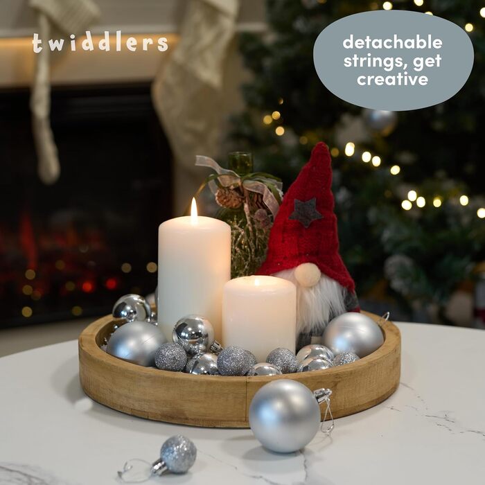 50 кульок для ялинки Twiddlers срібного кольору - різні розміри та покриття (6см, 4см, 3см) - матові, блискучі, з глітером. Декор для ялинки, 50 шт.