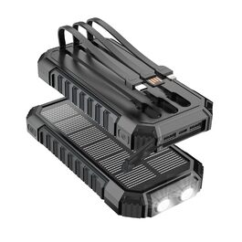 Сонячний павербанк 27000mAh, 15W, з LED-ліхтариком, 5 виходів, для iPhone та Android, чорний