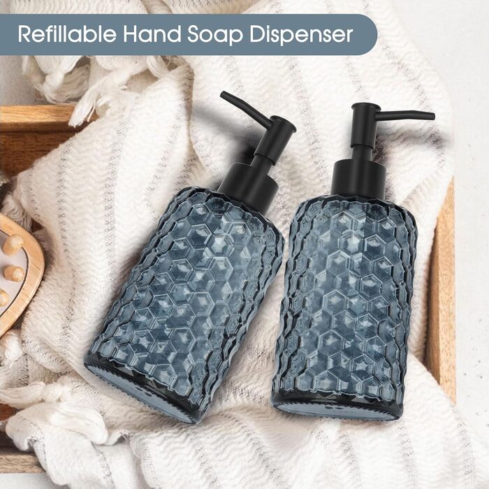 Скляні дозатори для мила Topsky (2 шт.), 400 мл, з чорною помпою, для кухні та ванної кімнати