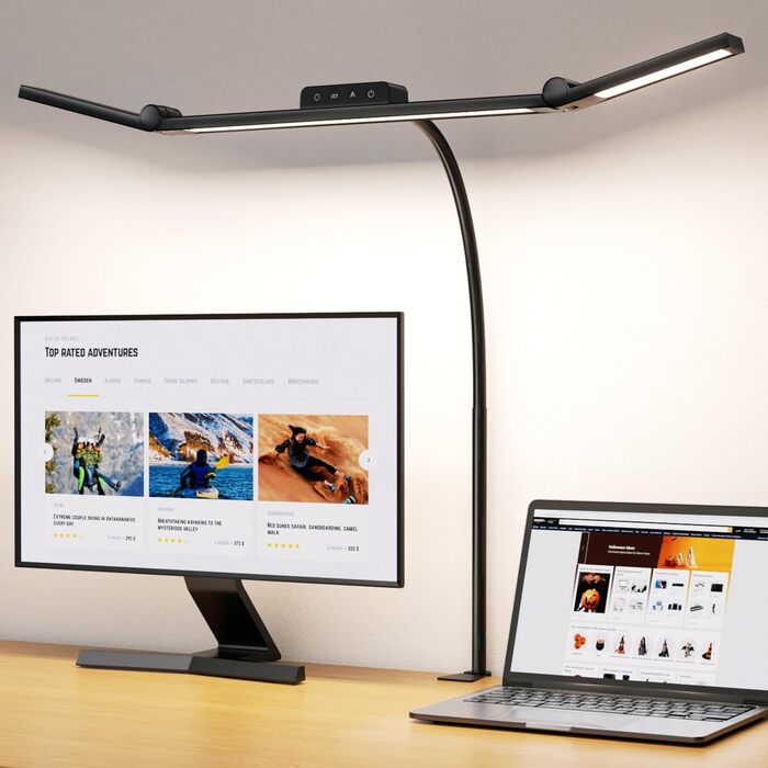 LED лампа для столу EppieBasic з кріпленням, 24W, 3 наголовки, регулювання яскравості, 1200LM, захист очей, 4 колірні температури, таймер 30хв, для офісу та дому, чорний колір
