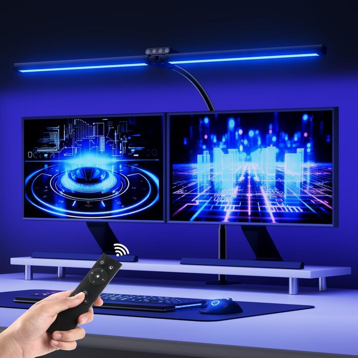 Світлодіодна настільна лампа RGB Doppelkopf з димером та пультом ДК, 24W, офісна лампа з кліпсою для дому та офісу (чорна)