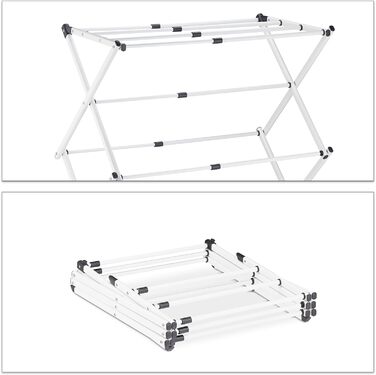 Сушилка для білизни Relaxdays, розкладна, висувна, з 11 стієк, 6 ярусів, металева, біла