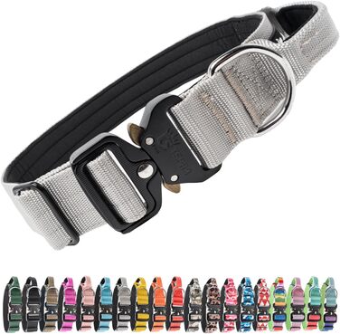 Нашийник для собак TSPRO Premium з ручкою, тактичний, важкий, металева застібка, розмір L (44.5-62.2 см), срібний