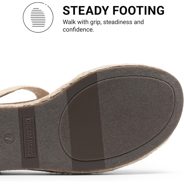 Босоніжки жіночі DREAM PAIRS на танкетці Espadrille, коричневі, 38.5 EU - зручні сандалі для відпочинку та пляжу з підтримкою склепіння стопи