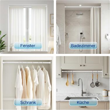 Штанга для карнизів без свердління – діаметр 25 мм, 1 шт. Регульована телескопічна штанга для кріплення, для штор, душової завіси та гардеробу (білий, 71-98 см)