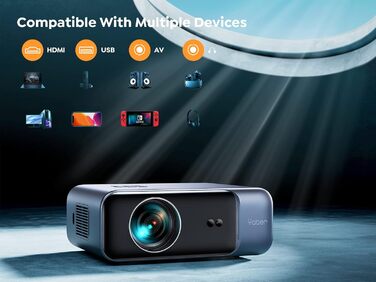 YABER Проектор для дому, 1080P Full HD, підтримка 4K, автофокус та корекція Keystone, WiFi 6 Bluetooth, портативний, для вулиці, діагональ екрану 300 дюймів, сумісний зі смартфоном/Fire TV Stick/PS5 (висока яскравість)