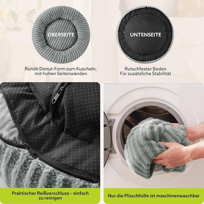 Кругле ліжко для собак середніх порід та котів, сіре. Зручне, миється, знімний кошик, наповнювач гранулят та Memory Foam, 76x76x20 см