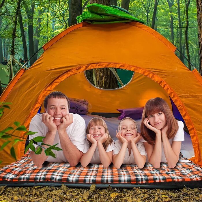 Cotton Flannel Double Sleeping Bag for Camping, Hiking, and Backpacking - Queen Size 2 Person Waterproof Sleeping Bag for Adults & Teens - Lightweight (Black/Orange)